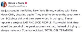 因报道“美未完全摧毁伊朗核设施”特朗普炮轰纽约时报和CNN