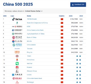 2025 Brand Finance中国品牌价值500强：抖音连续第二年成为最具价值品牌