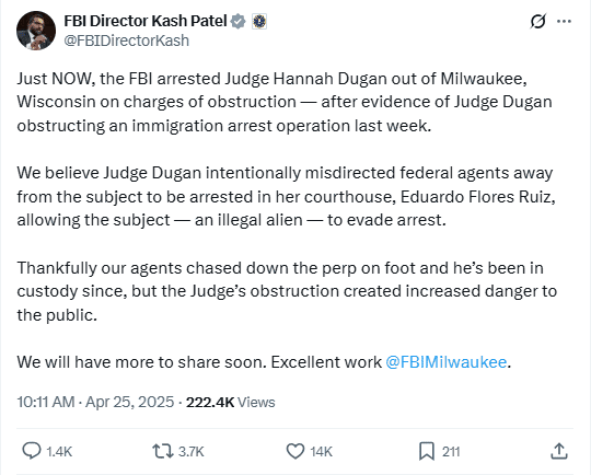 FBI逮捕威斯康星州法官 特朗普时代移民执法行动升级 第2张 FBI逮捕威斯康星州法官 特朗普时代移民执法行动升级 第2张